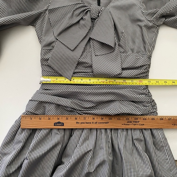 Morton Myles Vintage 80s Big Bow detail Evening Gown Gingham pattern Dress - Picture 6 of 16